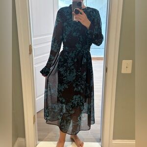 Who What Wear Black and Teal Floral Long Sleeve Dress